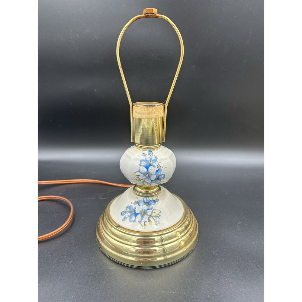 Reliance Womens Tiered Porcelain Table Lamp Blue Floral Brass 12in Vintage